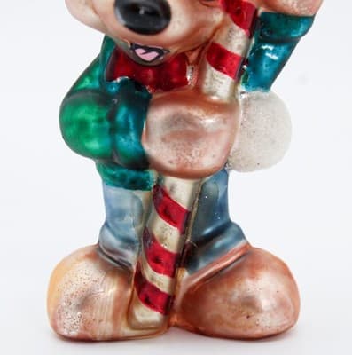 Vintage Disney Mickey Mouse w/ Candy Cane Blown Glass Christmas Ornament - Thumbnail 3