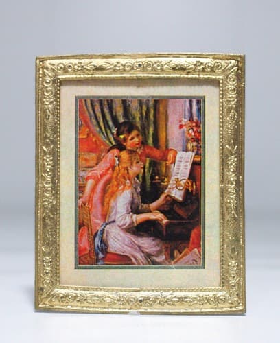 Vintage Artisan Dollhouse Miniature Wall Art "Two Young Girls at The Piano" 1:12 - Thumbnail 2