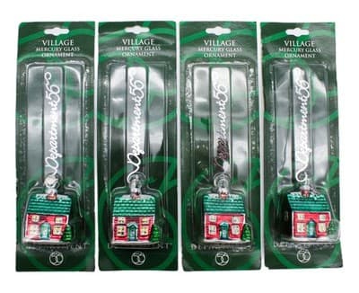 4 Vintage DEPARTMENT 56 Mercury Glass Cottage Christmas Ornament NIB - Image 1