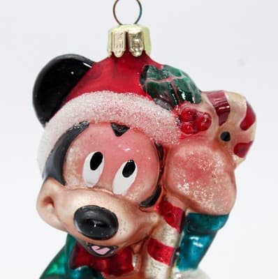 Vintage Disney Mickey Mouse w/ Candy Cane Blown Glass Christmas Ornament - Thumbnail 2