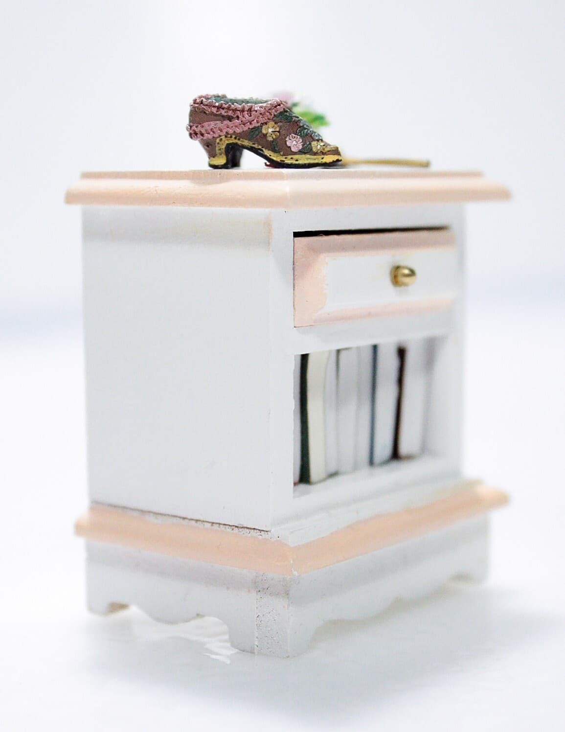 Vintage Miniature Dollhouse Bedside Cabinet Nightstand w/ Accessories - Thumbnail 4