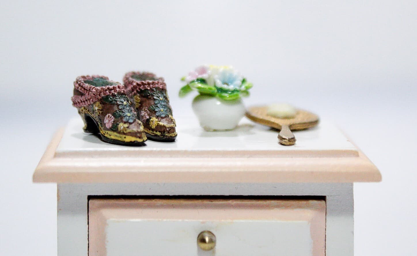Vintage Miniature Dollhouse Bedside Cabinet Nightstand w/ Accessories - Thumbnail 2