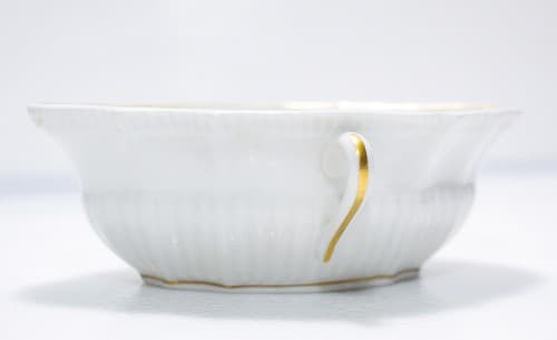 RICHARD GINORI Italy Floral Blue & White Gold Gilt Accent Porcelain Handled Bowl - Thumbnail 6