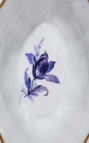 RICHARD GINORI Italy Floral Blue & White Gold Gilt Accent Porcelain Handled Bowl - Thumbnail 3