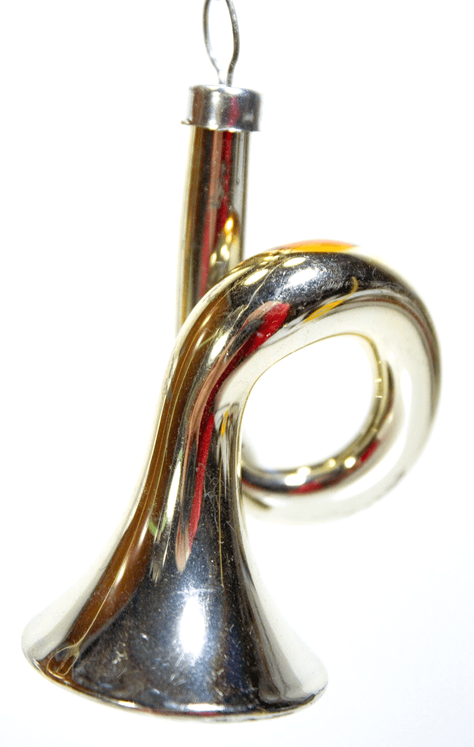 Vintage Mouth Blown Glass Silver Musical Trumpet Decorative Christmas Ornament - Image 1