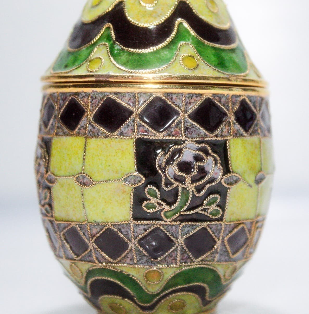 NYCO Vintage Cloisonne Enamel Multicolor Floral Motif Egg Covered Trinket Box - Thumbnail 3