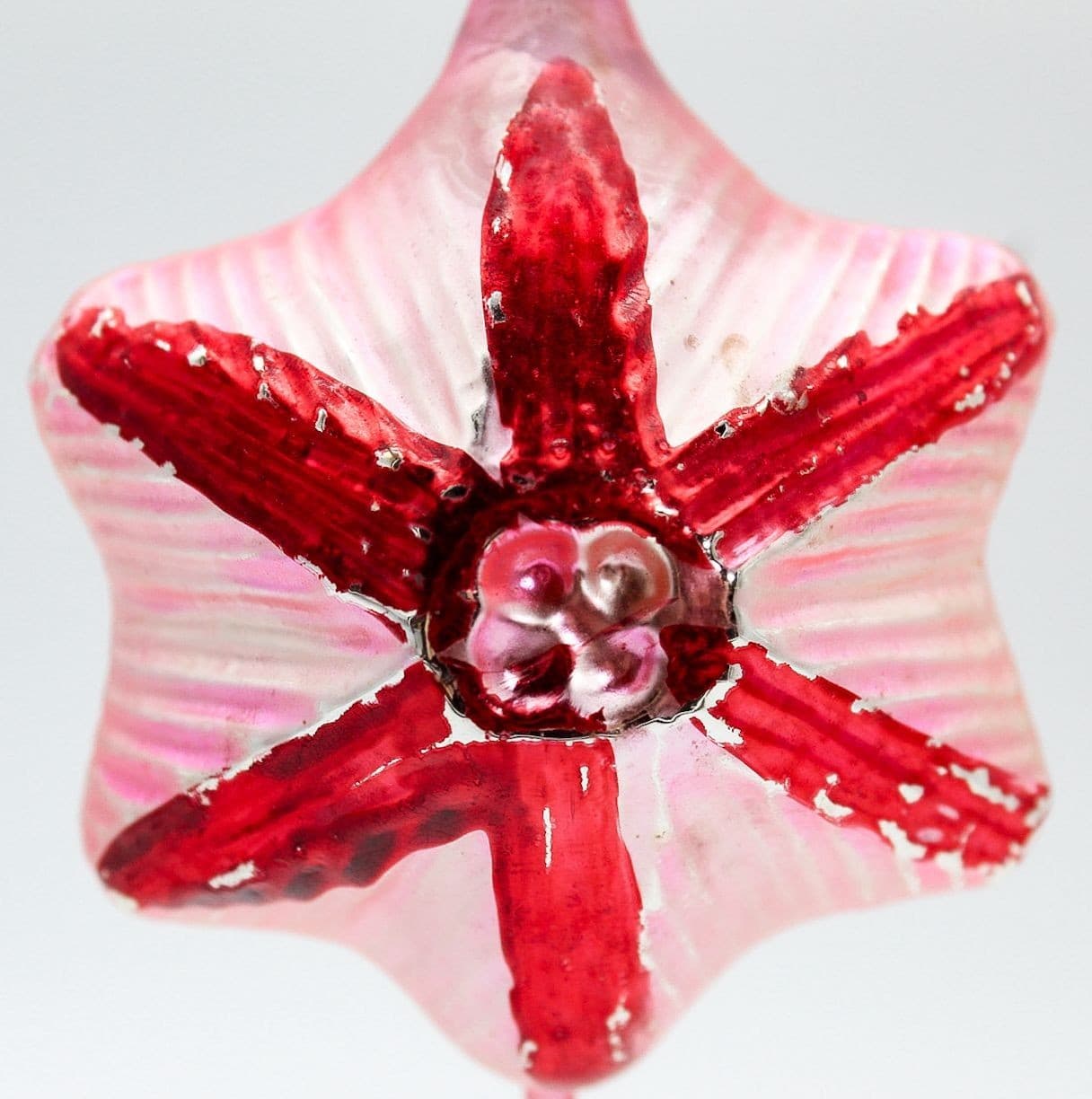 Vintage West Germany Hand Painted Indent Reflector Star Glass Christmas Ornament - Thumbnail 2