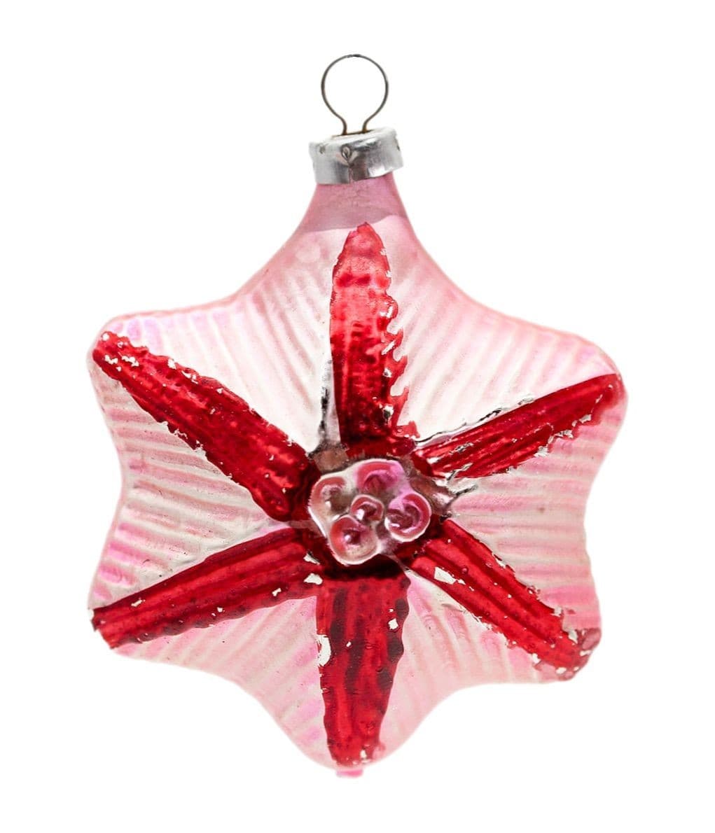 Vintage West Germany Hand Painted Indent Reflector Star Glass Christmas Ornament - Image 1
