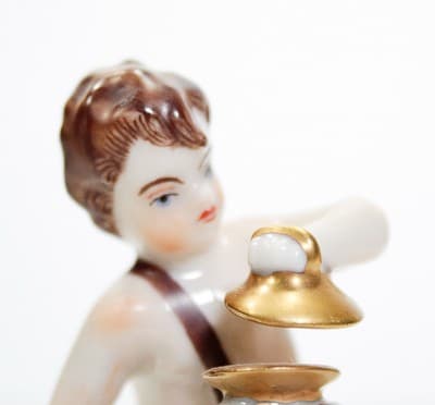 Antique MULLER VOLKSTEDT Dresden Boy Playing Drum & Cymbals Porcelain Figurine - Thumbnail 2