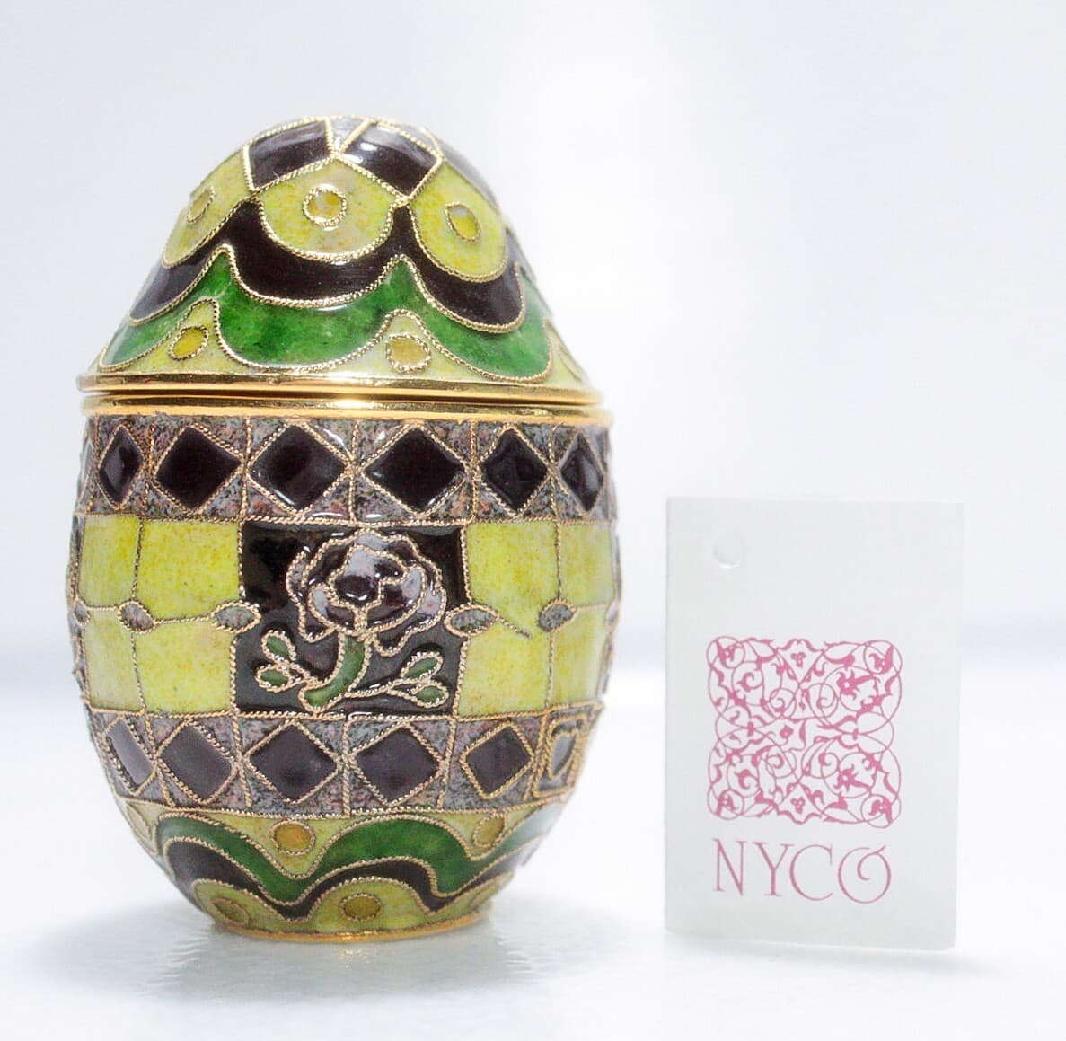 NYCO Vintage Cloisonne Enamel Multicolor Floral Motif Egg Covered Trinket Box - Thumbnail 5