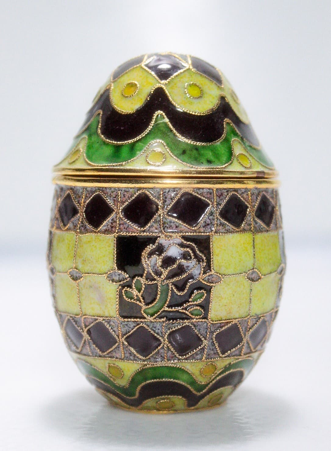 NYCO Vintage Cloisonne Enamel Multicolor Floral Motif Egg Covered Trinket Box - Thumbnail 7