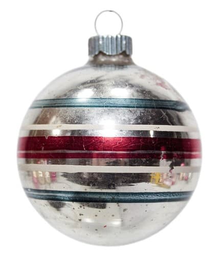 Shiny Brite Vintage Green White Red Stripe Silvered Glass Christmas Ornament - Image 1