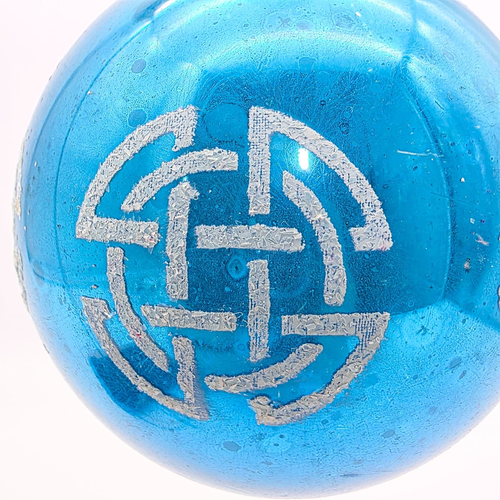 Shiny Brite Vintage Blue Stencil Celtic Knot Ball Glass Christmas Ornament - Thumbnail 3