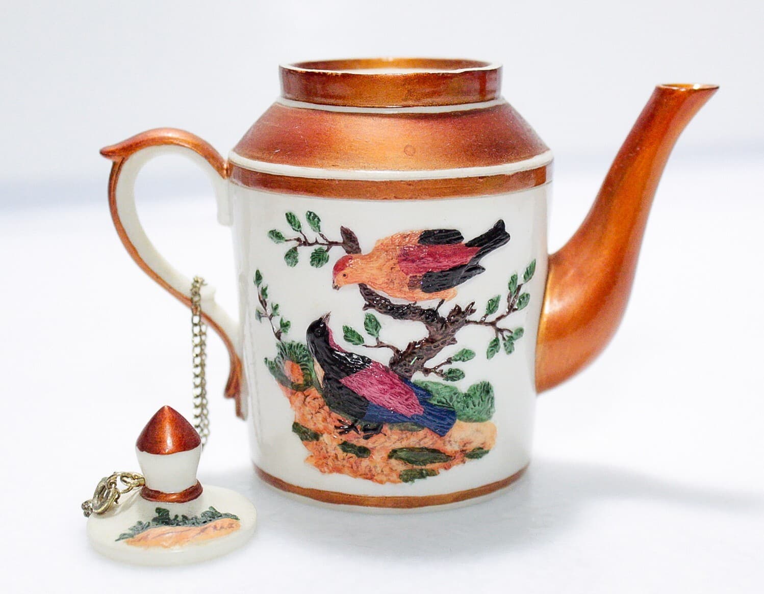 NINI Vintage Hand Painted Birds Motif Miniature Porcelain Lidded Teapot - Thumbnail 7