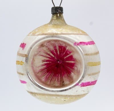 Vintage Mercury Glass Germany Indent Reflector Hand Painted Christmas Ornament - Thumbnail 3
