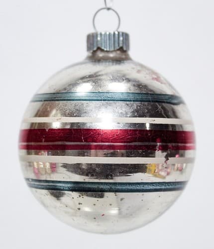 Shiny Brite Vintage Green White Red Stripe Silvered Glass Christmas Ornament - Thumbnail 5