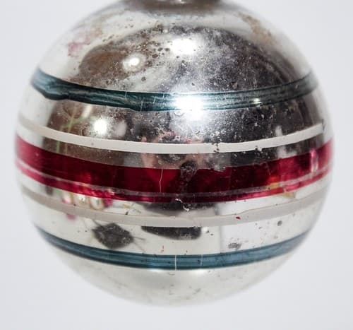 Shiny Brite Vintage Green White Red Stripe Silvered Glass Christmas Ornament - Thumbnail 2