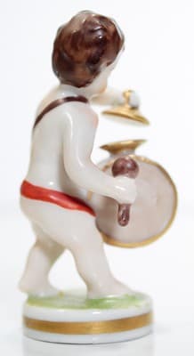 Antique MULLER VOLKSTEDT Dresden Boy Playing Drum & Cymbals Porcelain Figurine - Thumbnail 4