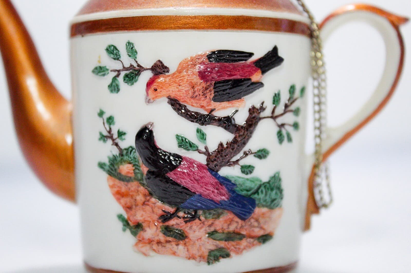 NINI Vintage Hand Painted Birds Motif Miniature Porcelain Lidded Teapot - Thumbnail 3
