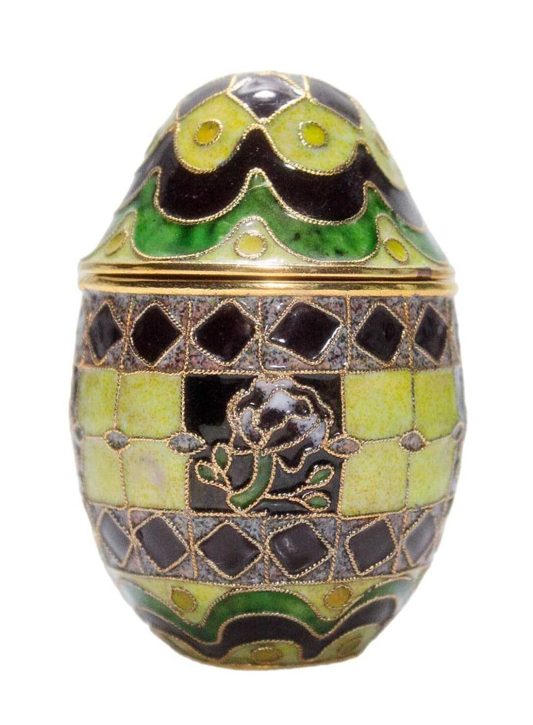 NYCO Vintage Cloisonne Enamel Multicolor Floral Motif Egg Covered Trinket Box - Image 1