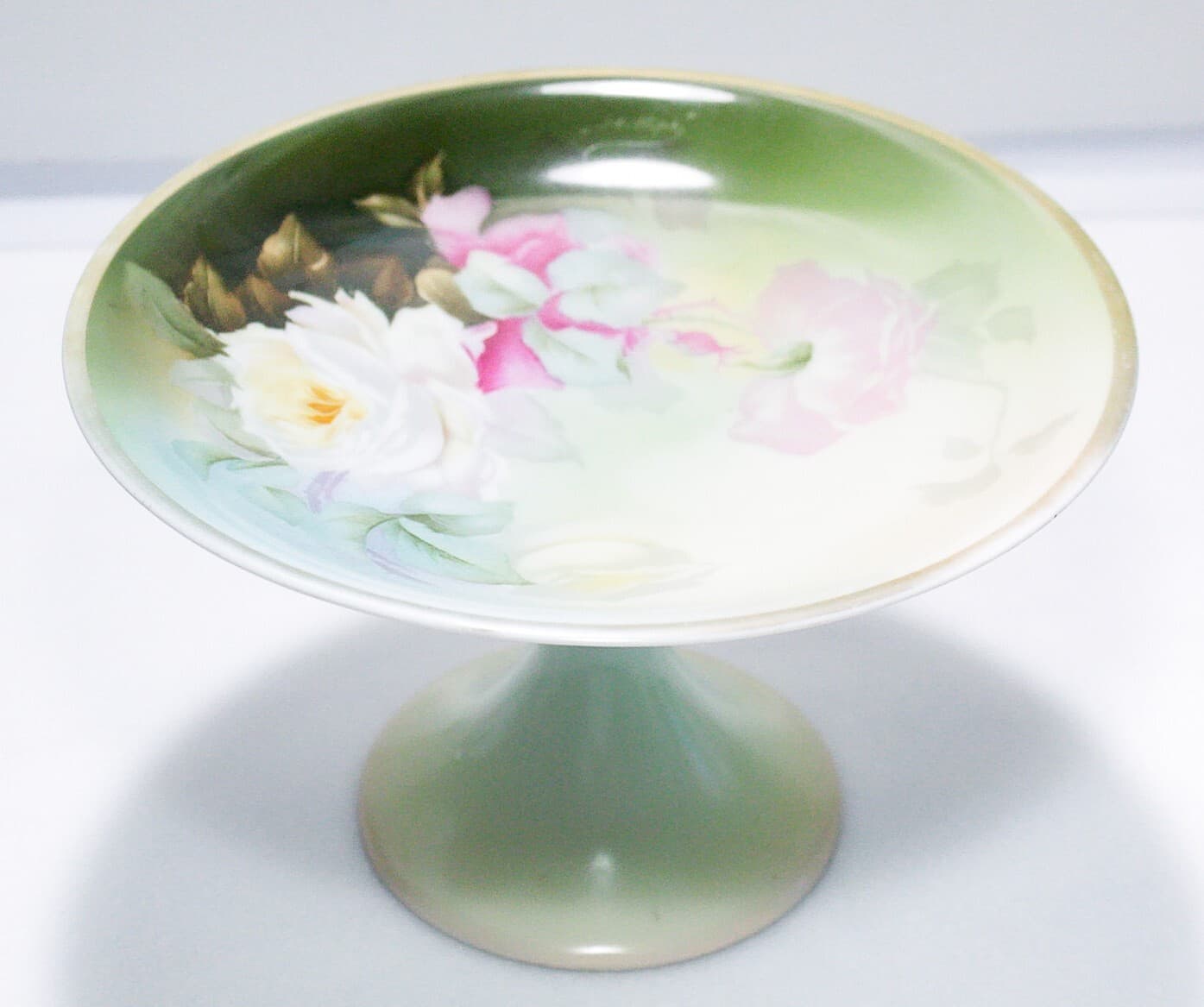 THOMAS Bavaria Hand Painted Floral Phillips Signed Pedestal Porcelain Dish - Thumbnail 2