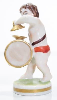 Antique MULLER VOLKSTEDT Dresden Boy Playing Drum & Cymbals Porcelain Figurine - Thumbnail 6