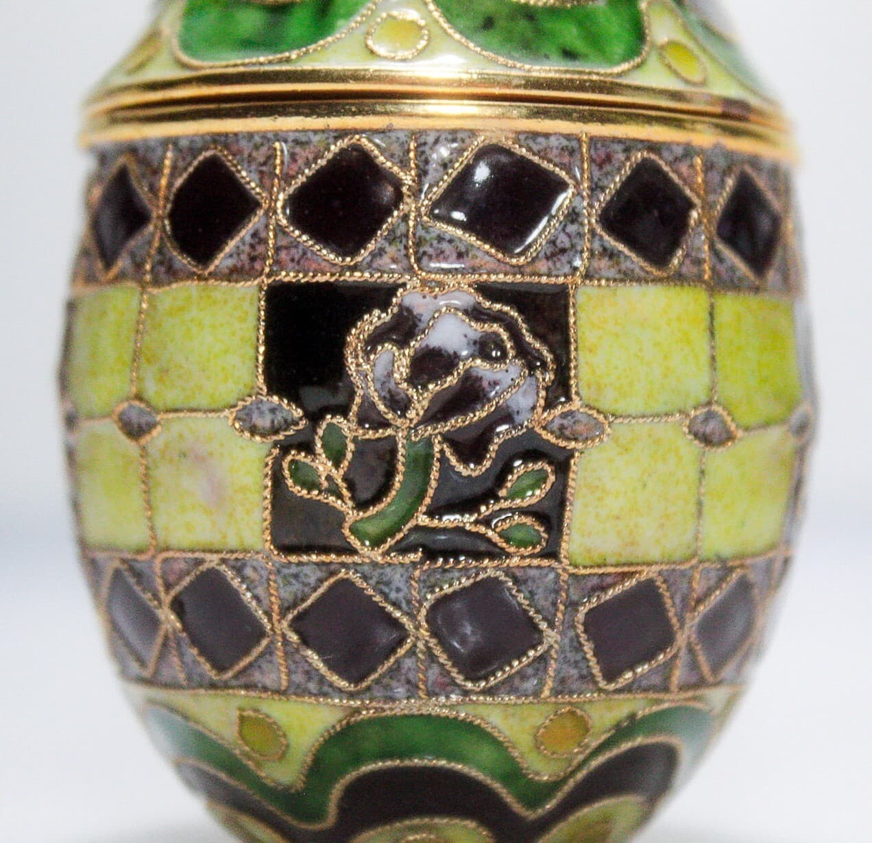 NYCO Vintage Cloisonne Enamel Multicolor Floral Motif Egg Covered Trinket Box - Thumbnail 2