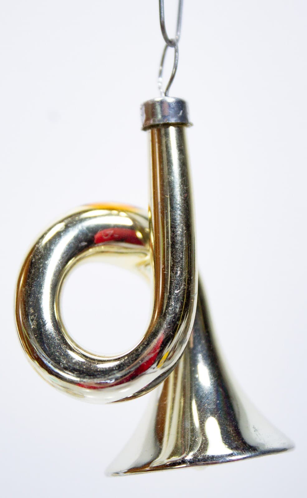 Vintage Mouth Blown Glass Silver Musical Trumpet Decorative Christmas Ornament - Thumbnail 2