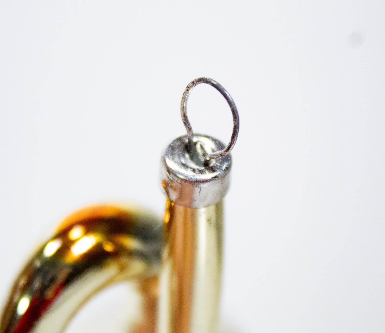 Vintage Mouth Blown Glass Silver Musical Trumpet Decorative Christmas Ornament - Thumbnail 4