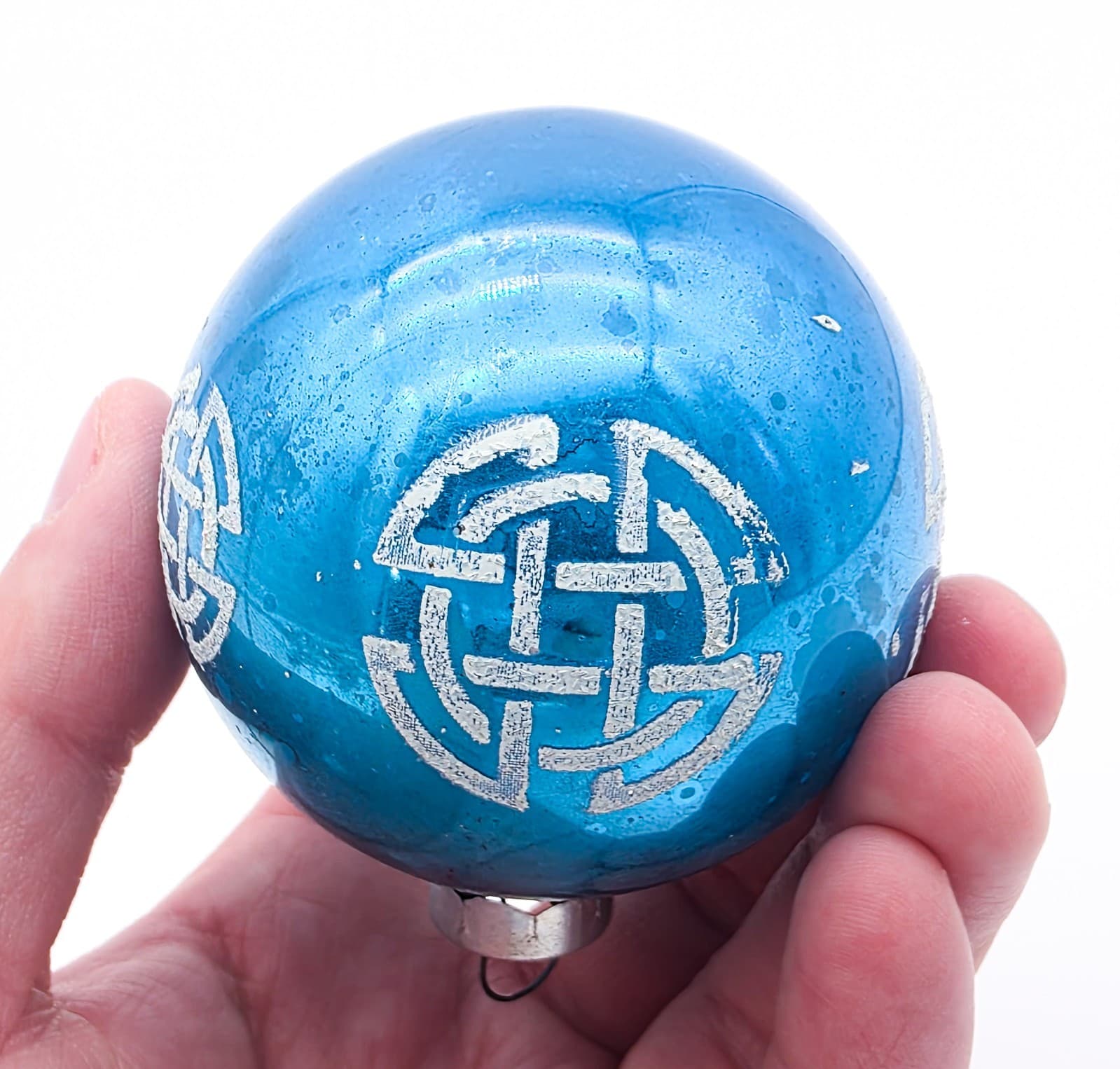 Shiny Brite Vintage Blue Stencil Celtic Knot Ball Glass Christmas Ornament - Thumbnail 6