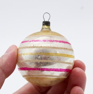 Vintage Mercury Glass Germany Indent Reflector Hand Painted Christmas Ornament - Thumbnail 2