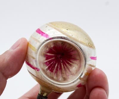 Vintage Mercury Glass Germany Indent Reflector Hand Painted Christmas Ornament - Thumbnail 4