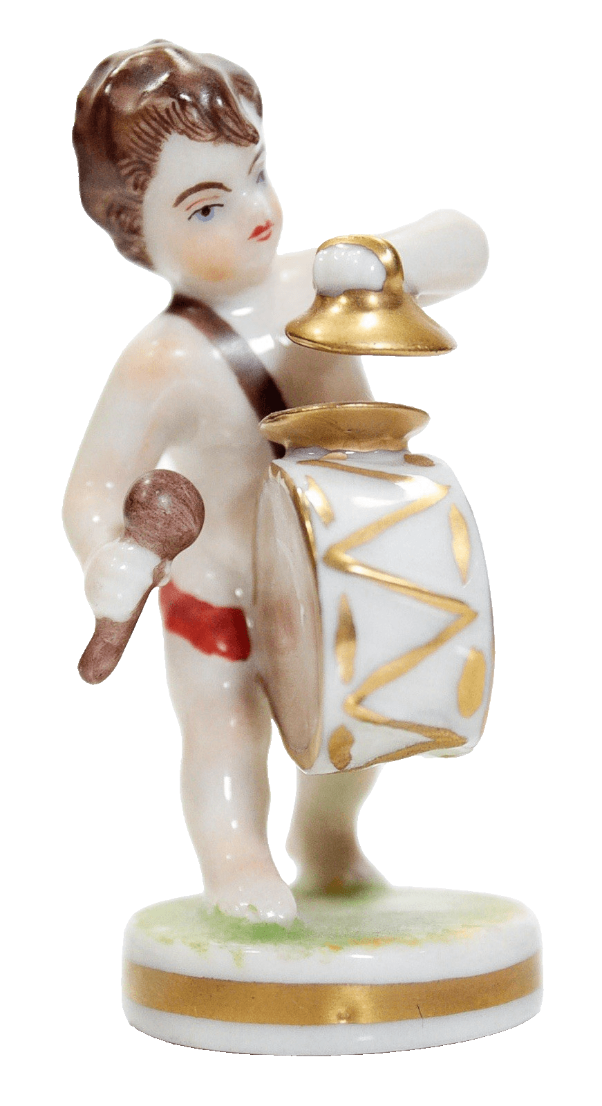 Antique MULLER VOLKSTEDT Dresden Boy Playing Drum & Cymbals Porcelain Figurine - Image 1