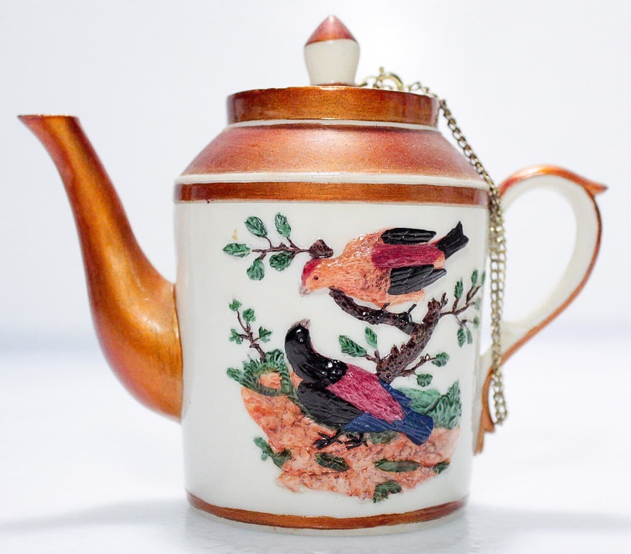 NINI Vintage Hand Painted Birds Motif Miniature Porcelain Lidded Teapot - Thumbnail 2