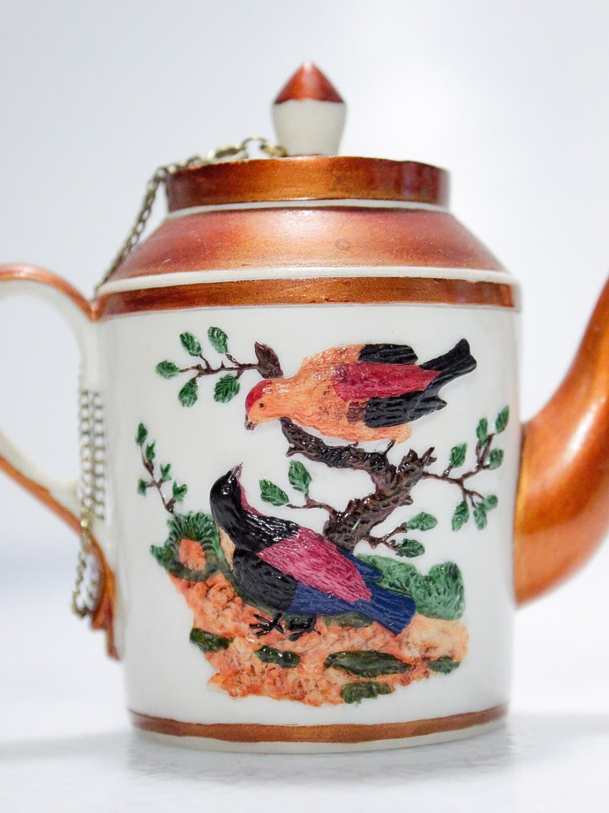 NINI Vintage Hand Painted Birds Motif Miniature Porcelain Lidded Teapot - Thumbnail 5