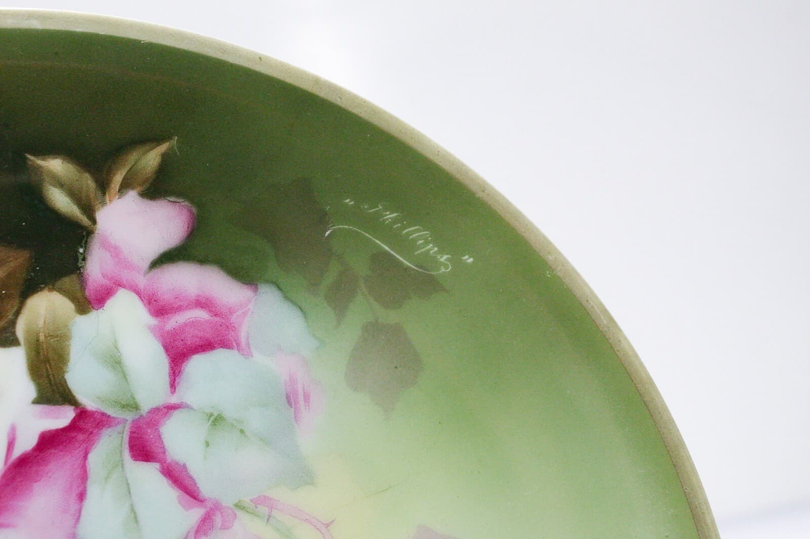 THOMAS Bavaria Hand Painted Floral Phillips Signed Pedestal Porcelain Dish - Thumbnail 4