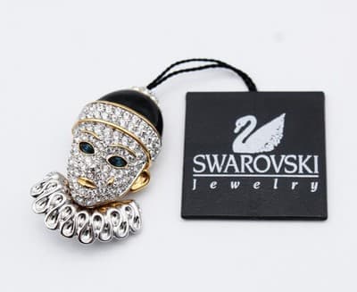 Swarovski Austria Fine Crystal Pierrot Enamel Harlequin Pin Brooch New In Box - Thumbnail 4