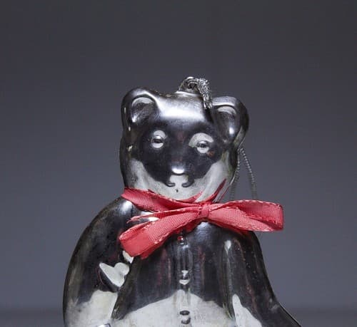 Vintage Silver Plate Double Sided Bear With Bow Christmas Ornament - Thumbnail 3