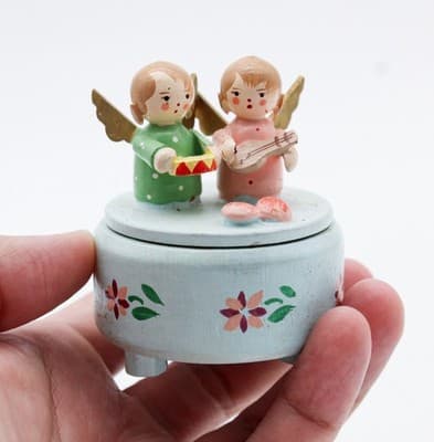 Vintage Made In Italy Hand Painted Wood Musician Angels Blue Trinket Box - Thumbnail 2