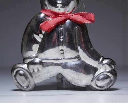 Vintage Silver Plate Double Sided Bear With Bow Christmas Ornament - Thumbnail 4
