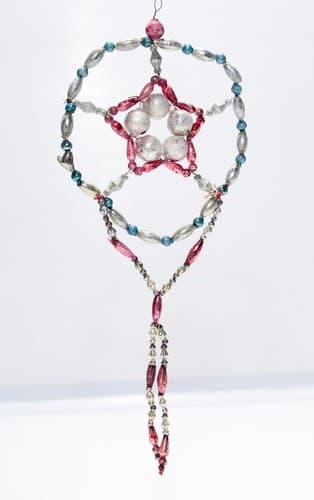 Large Antique Victorian Hand Made Mercury Glass Beaded Christmas Ornament - Thumbnail 6
