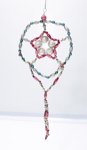Large Antique Victorian Hand Made Mercury Glass Beaded Christmas Ornament - Thumbnail 2