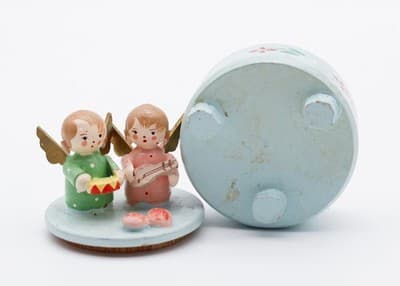 Vintage Made In Italy Hand Painted Wood Musician Angels Blue Trinket Box - Thumbnail 8