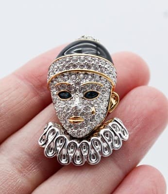 Swarovski Austria Fine Crystal Pierrot Enamel Harlequin Pin Brooch New In Box - Thumbnail 3