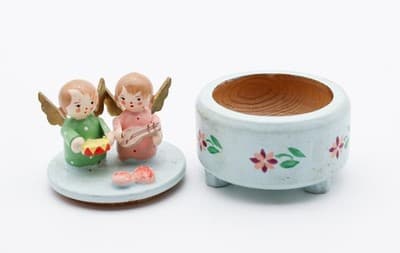 Vintage Made In Italy Hand Painted Wood Musician Angels Blue Trinket Box - Thumbnail 7