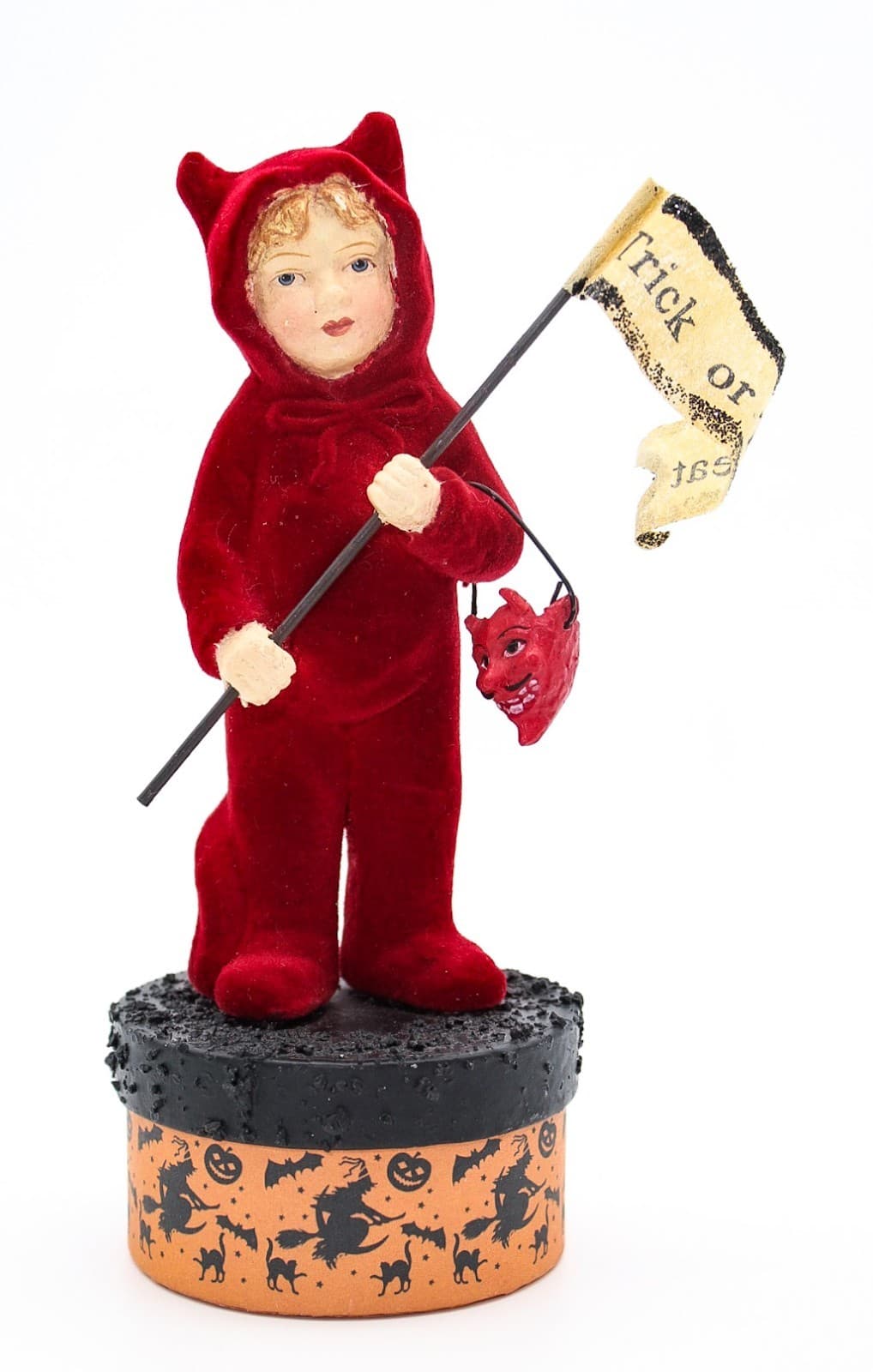 Bethany Lowe Trick Or Treat Devil Kid Halloween Flocked Costume Candy Box 7" - Thumbnail 9