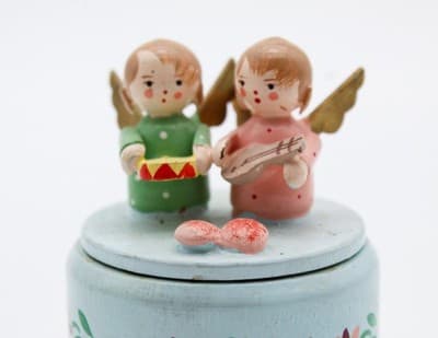 Vintage Made In Italy Hand Painted Wood Musician Angels Blue Trinket Box - Thumbnail 4