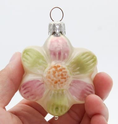 Vintage West Germany Hand Painted Flower Motif Glass Christmas Ornament - Thumbnail 2