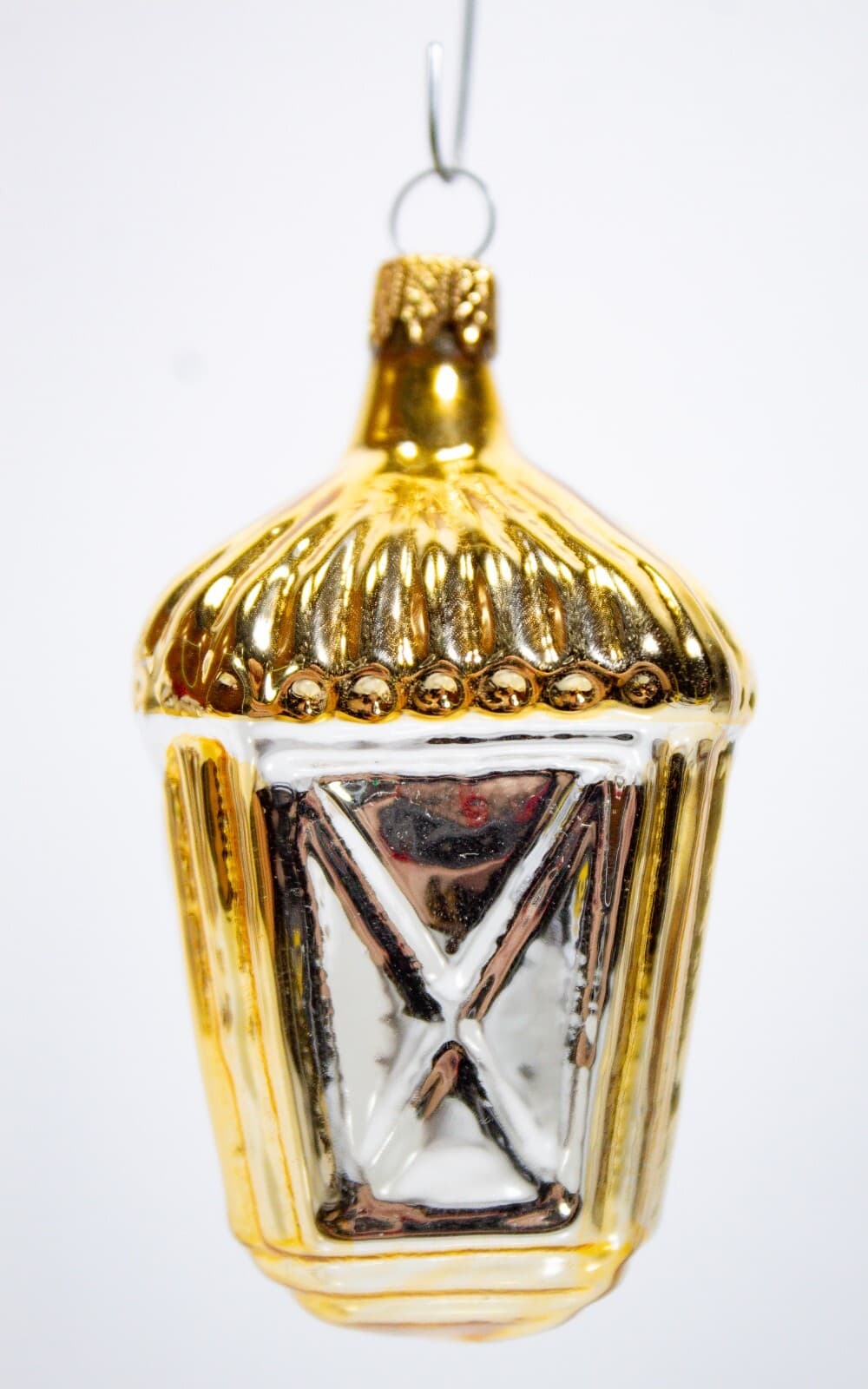 Vintage Made In Colombia Gold Silver Mercury Glass Lantern Christmas Ornament - Thumbnail 2