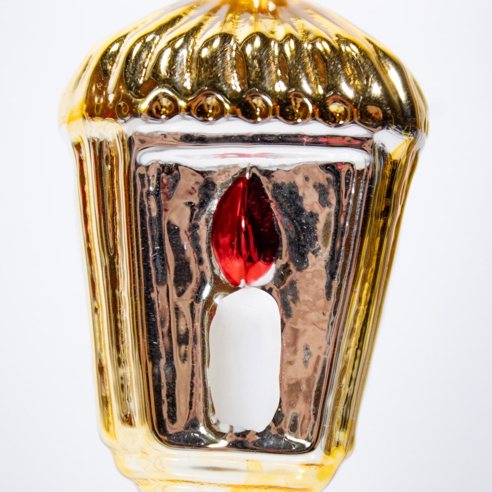 Vintage Made In Colombia Gold Silver Mercury Glass Lantern Christmas Ornament - Thumbnail 3